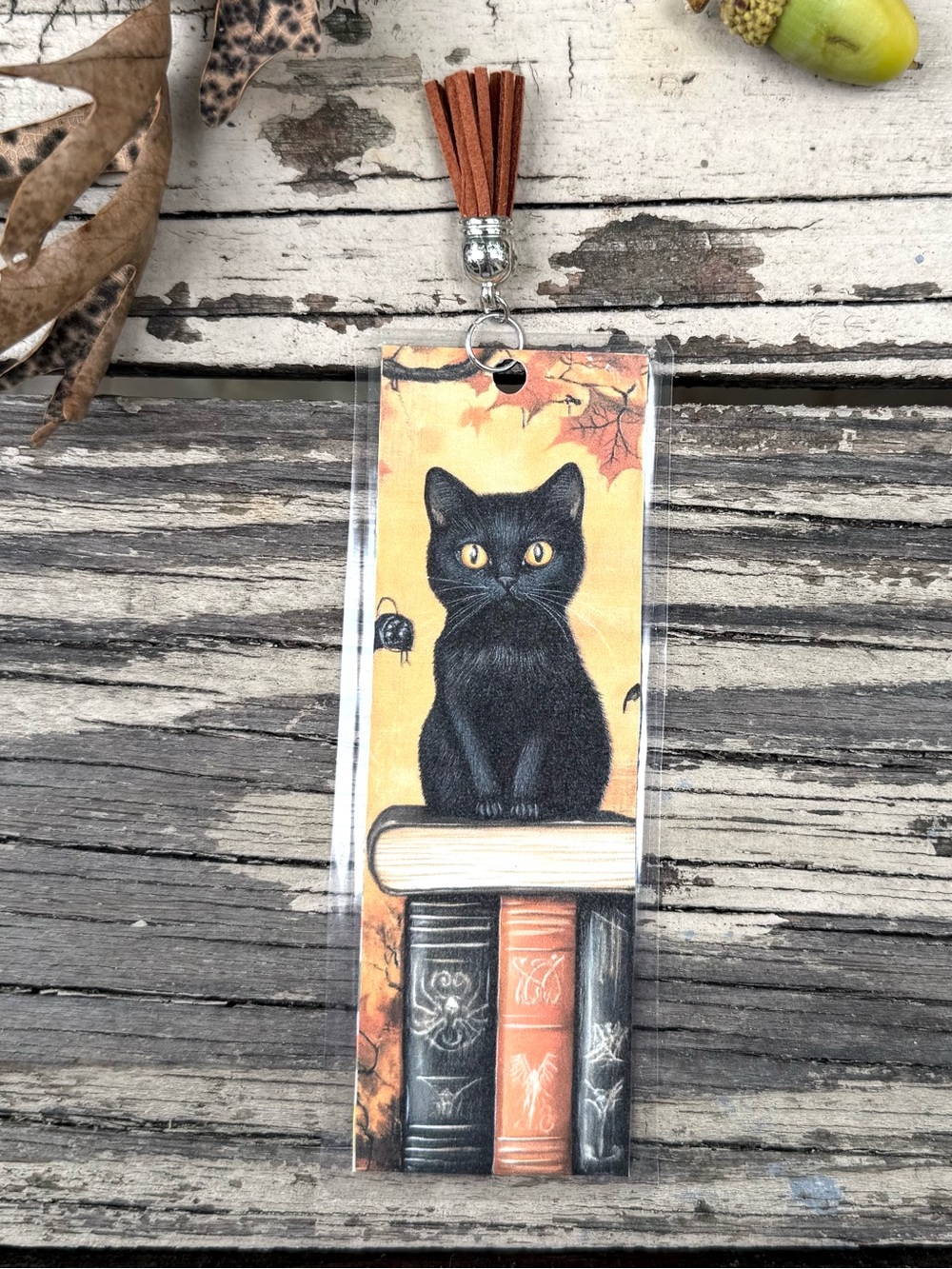 Hand Crafted double-sided laminated bookmark with faux leather tassel